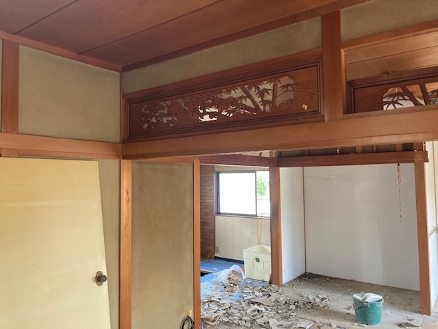 1階和室の施工中の写真です。