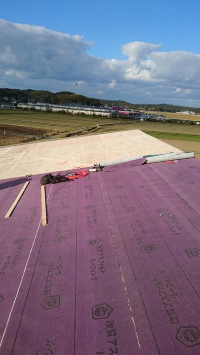 防水シートを貼り