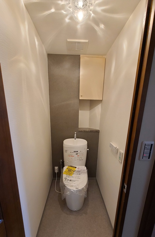 TOTOのピュアレストとアプリコットの組み合わせ。節水はもちろん汚れにくいのもポイントです。